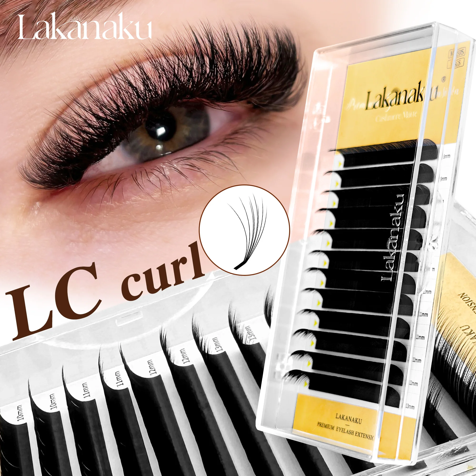 LAKANAKU UJ/UB/UC/LJ/LB/LC Curl Camellia Wimpernverlängerungen 8-13mm 10-16mm Mehrfachlängen Einzelwimpern