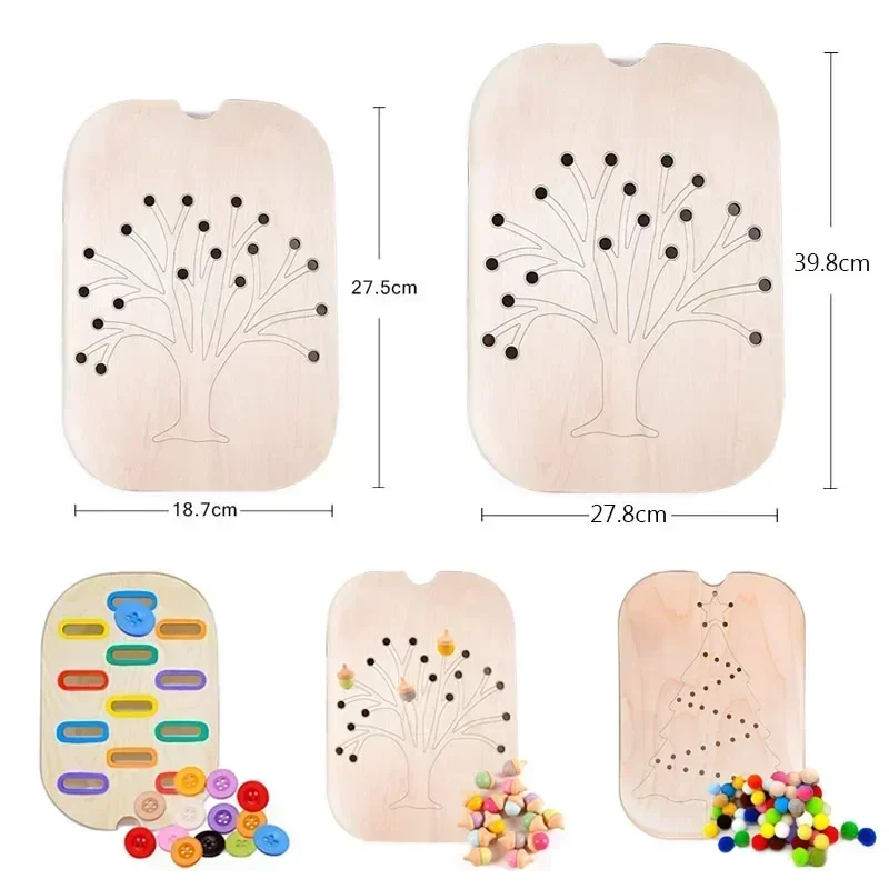 Children's Montessori Sensory Tray Board Game Wooden Christmas Tree Acorn Color Sorter Early Education Educational Training Toys