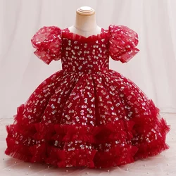 Fashion Princess Dress for Girls Mesh Lace Short Sleeve Baby Girl Ball Gown  Summer Children Girls Dresses 1-6 Years