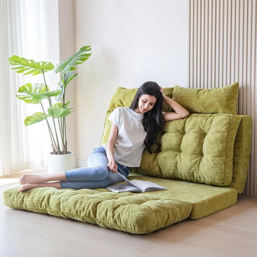 

Tufted Bean Bag Sofa Bed with Pillows for Adults - Extra Thick and Long Folding Floor Couch