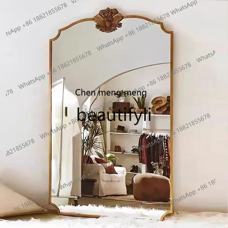 

American carved retro full-length mirror floor-to-ceiling full-body fitting mirror wall-mounted wall decorative mirror2936