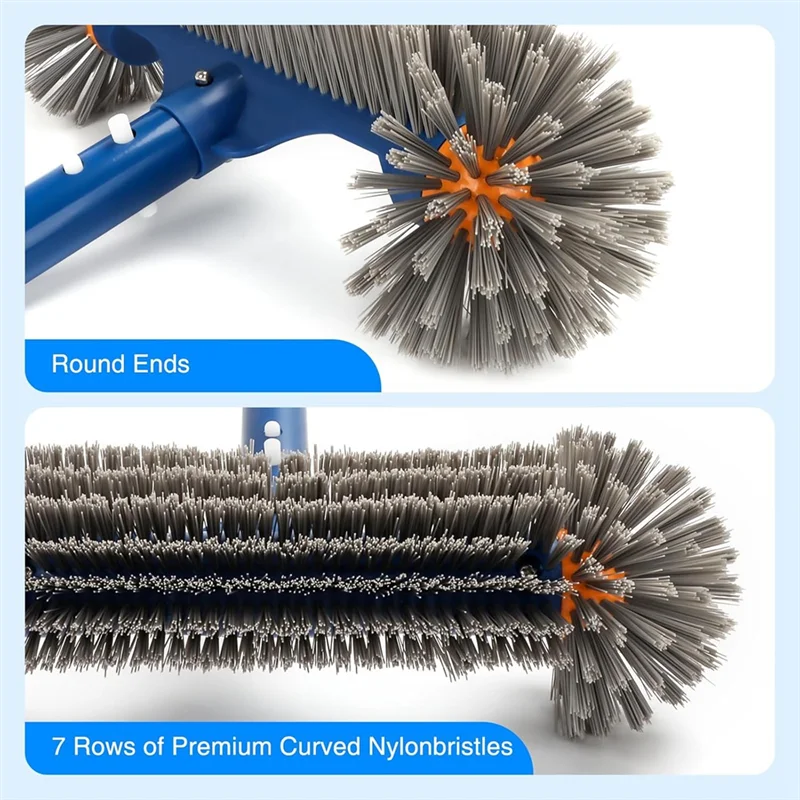 

A95I-13 Inch Pool Brush For Cleaning Pool Walls, Pool Brush Head With Round Ends And EZ Clip Blue