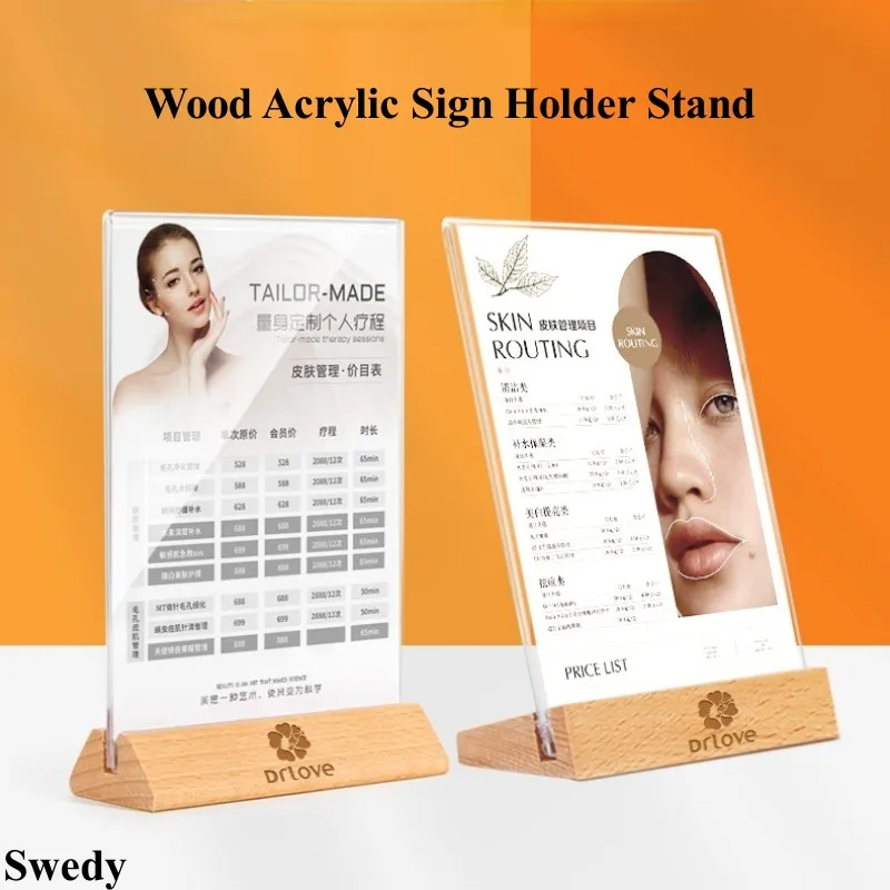 

A4 210X297MM Double Side Restaurant Menu Paper Poster Price Listing Holder Stand Wood Acrylic Sign Holder Display Stand