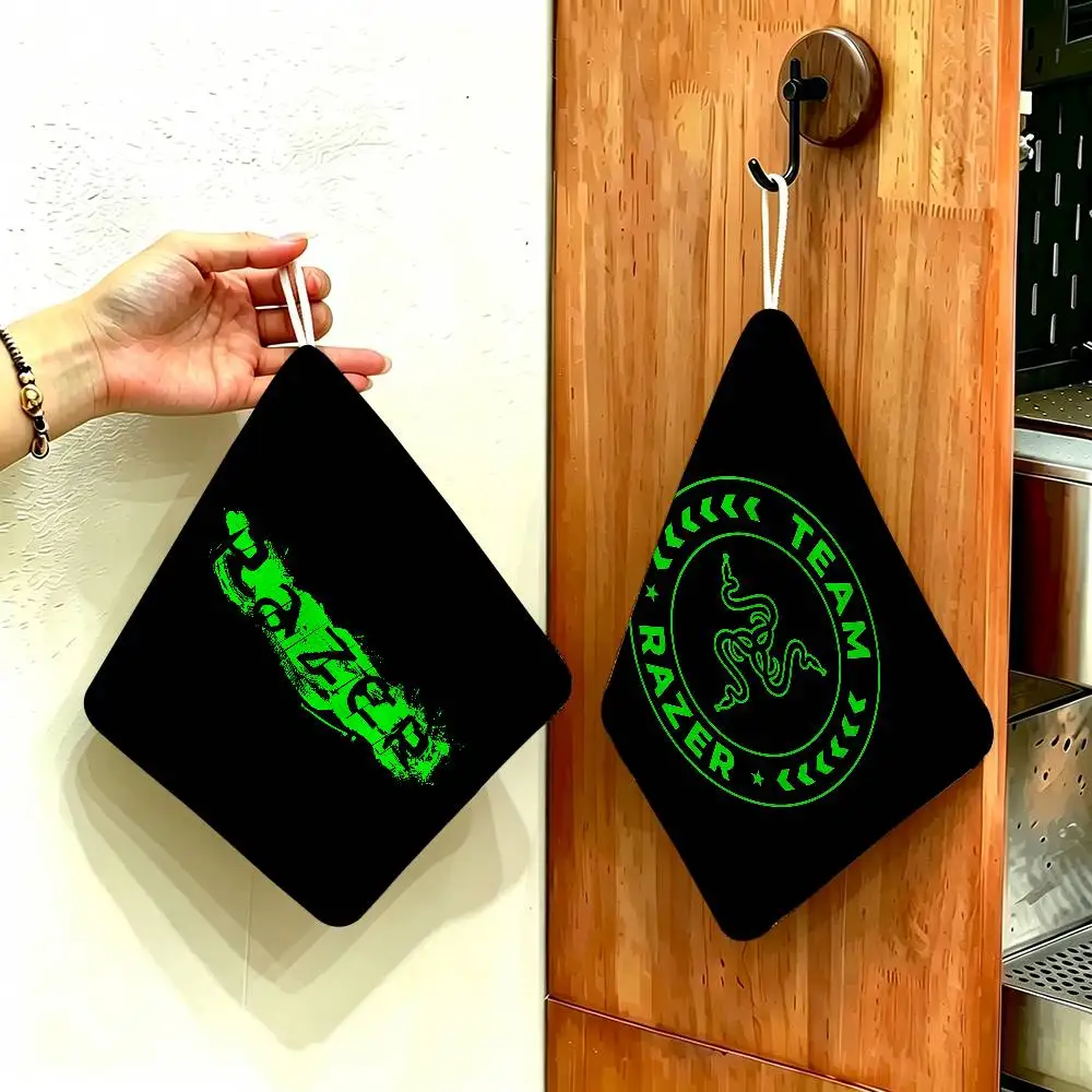 Razer logo Soft Polyester Cotton Towel, Hanging Kitchen Style Hand Wiping Cloth for Restaurant Home