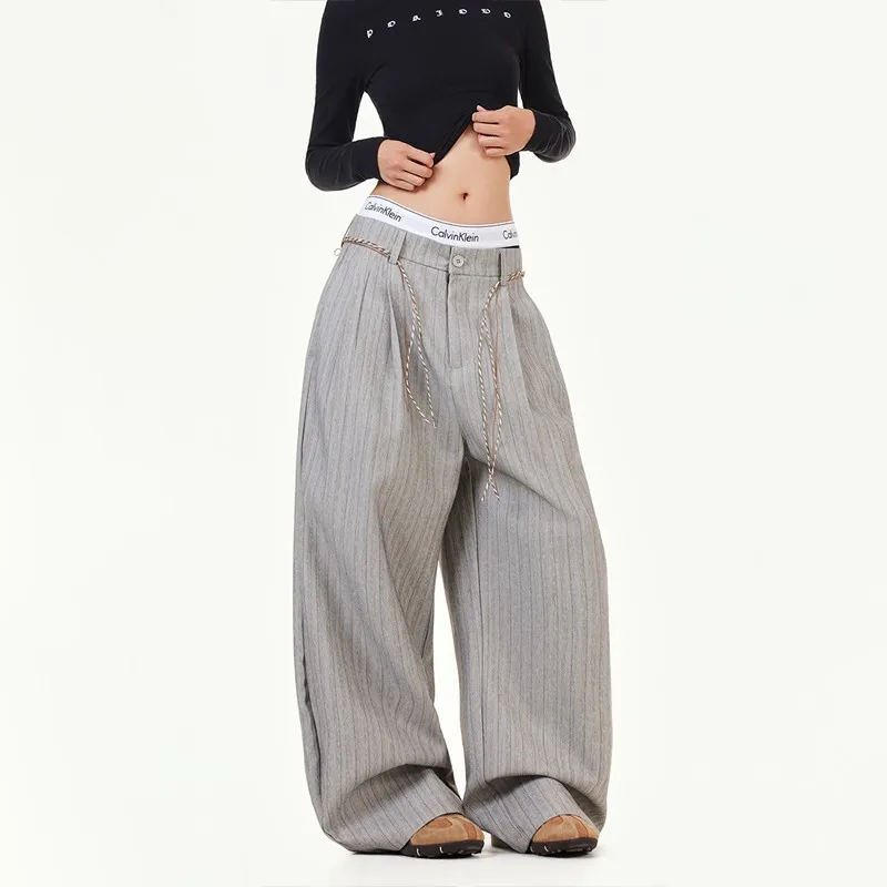 

Unisex Wide Leg Suit Pants 2026 Spring Autumn New American Vintage Striped Casual Pants Loose Trousers For Men And Women