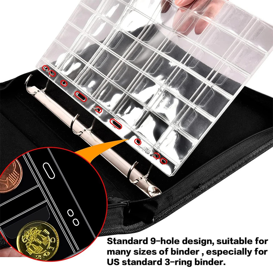 Páginas Recambio Para álbum De Monedas Y Medallas – 10 Hojas Con 12 Bolsillos Cada Una (35x35 Mm), Tamaño 165x212 Mm, Compatibles Con Monedas Medianas Como 50 Céntimos, 1 Y 2 Euros