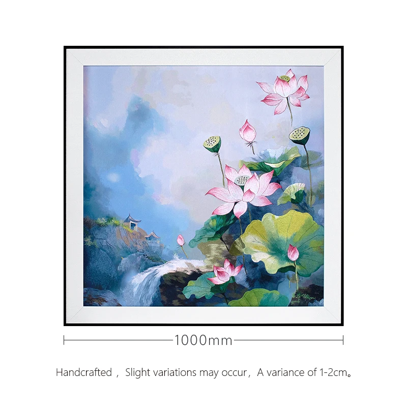 'Moonlight Dripping on Lotus Leaves' Moonlit Pond Suzhou Embroidery 100x100cm Large Size Room Decoration Wall Painting