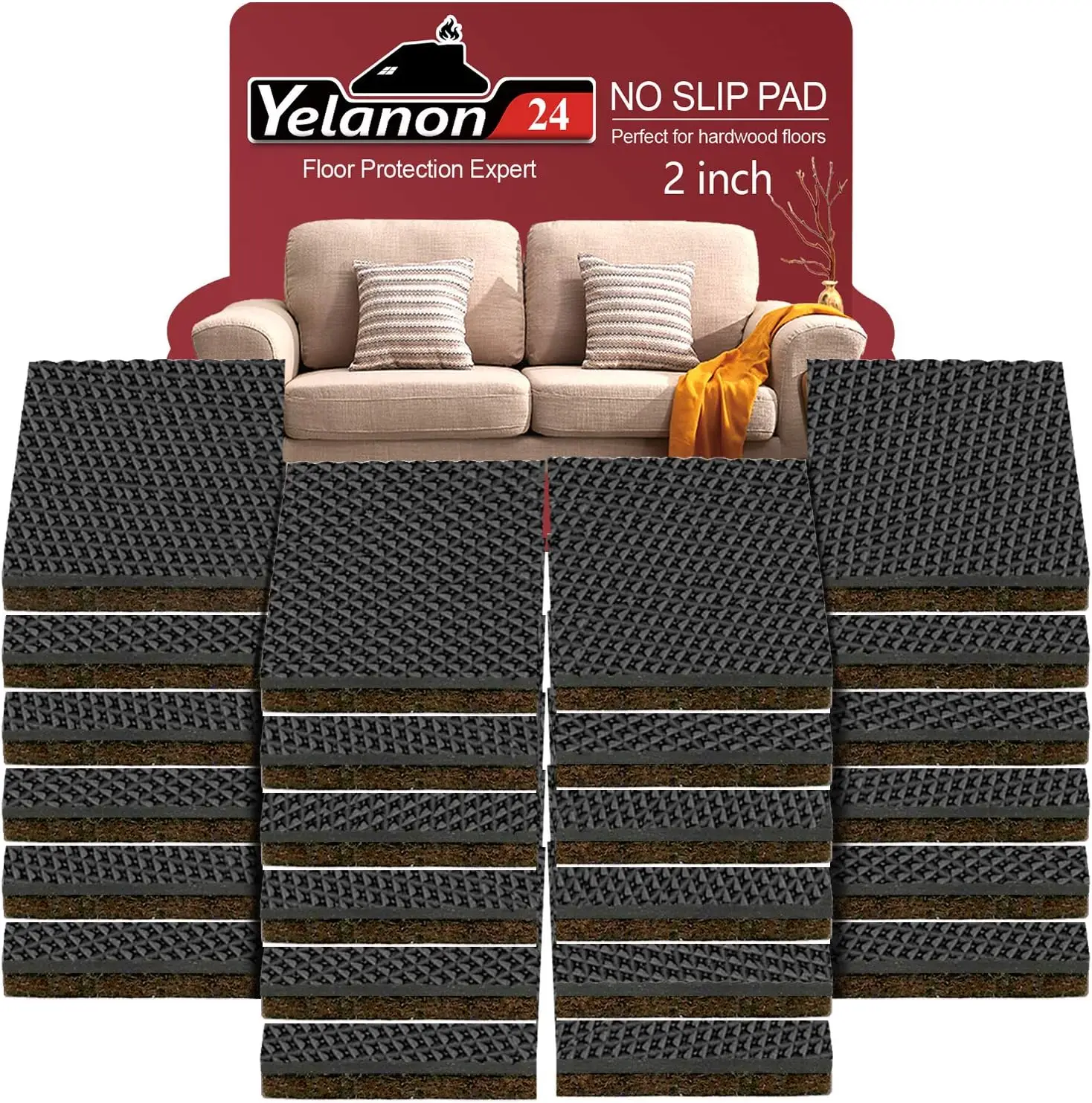 Non Slip Furniture Pads 24 Pack - 2 Inch Grippers for Hardwood Floors, Self Adhesive Rubber Feet, Anti Slide Protectors for Couch Legs