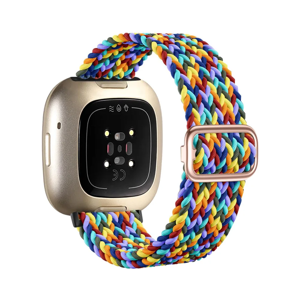 Braided Bands Compatible with Fitbit Versa 4/Fitbit Versa 3/Sense 2/Sense 1,Soft Stretchy Elastic Nylon Sport Loop Strap