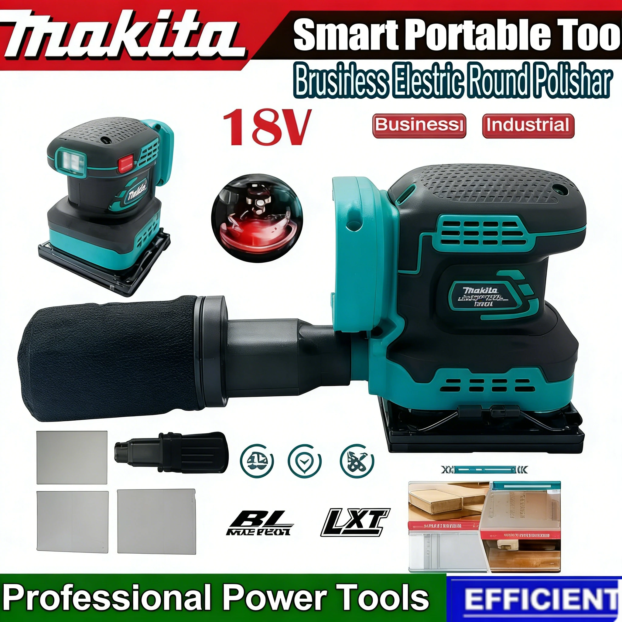 

Makita 18V Cordless Power Tool Random Orbit Sander Professional Lithium-Ion Polishing Machine Brushless Speed Control Tool