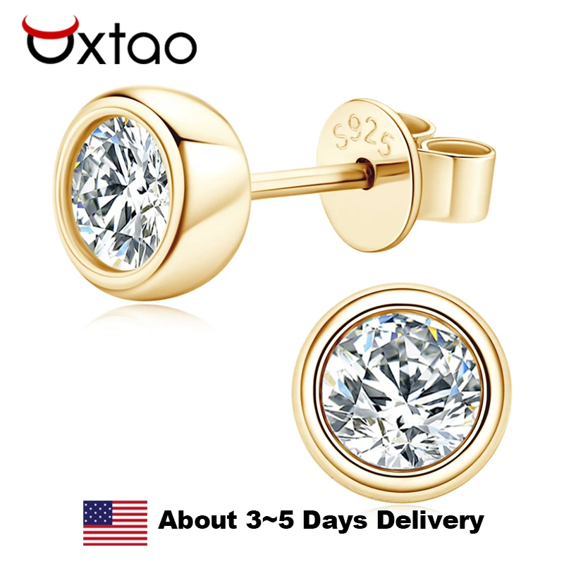 

OXTAO Unisex Moissanite Stud Earrings 925 Sterling Silver Original Certified Bezel Setting Simple Bubble Earrings For Women Men
