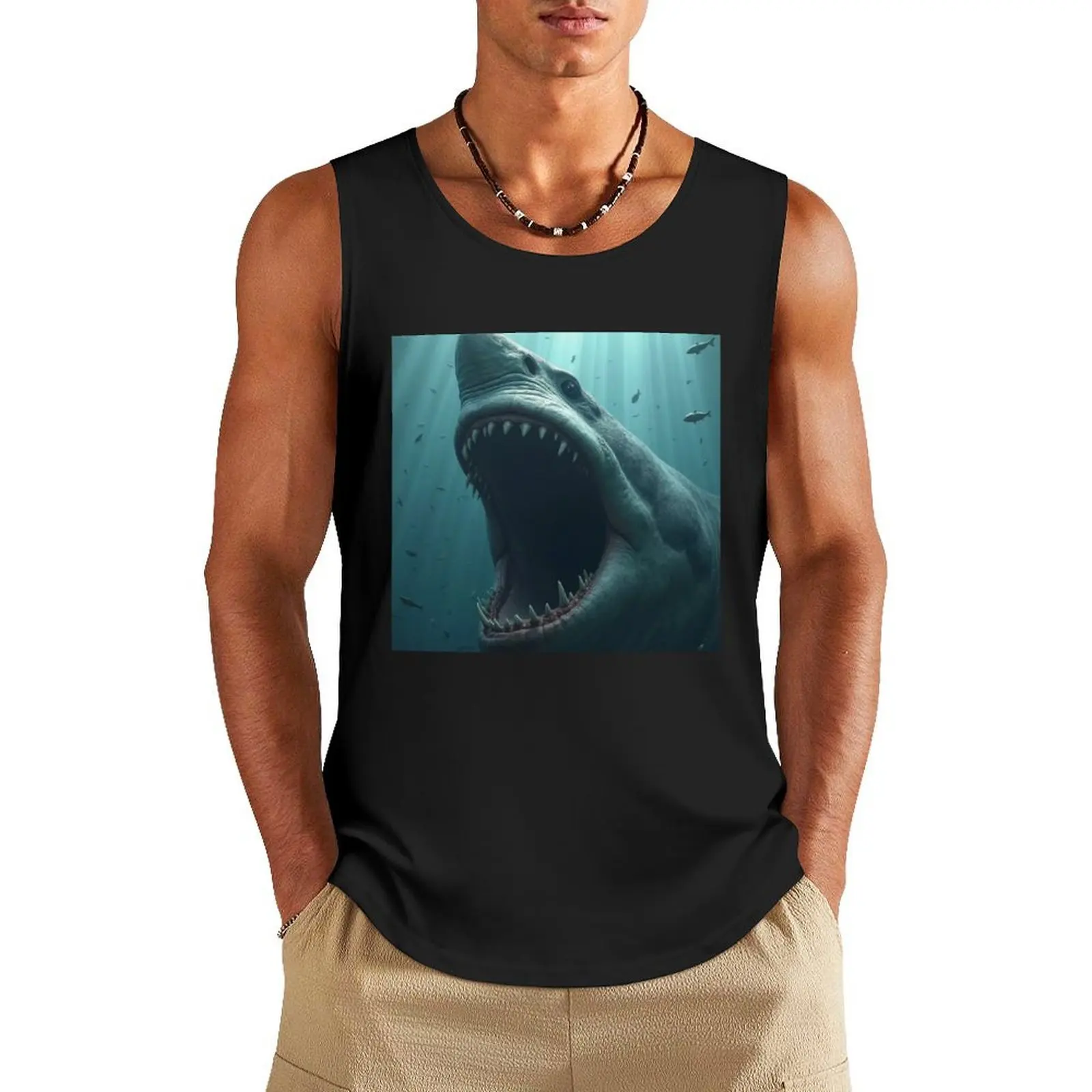 

Giant Shark Megalodon Tank Top sleeveless t-shirts for men Clothing Gym T-shirts for men