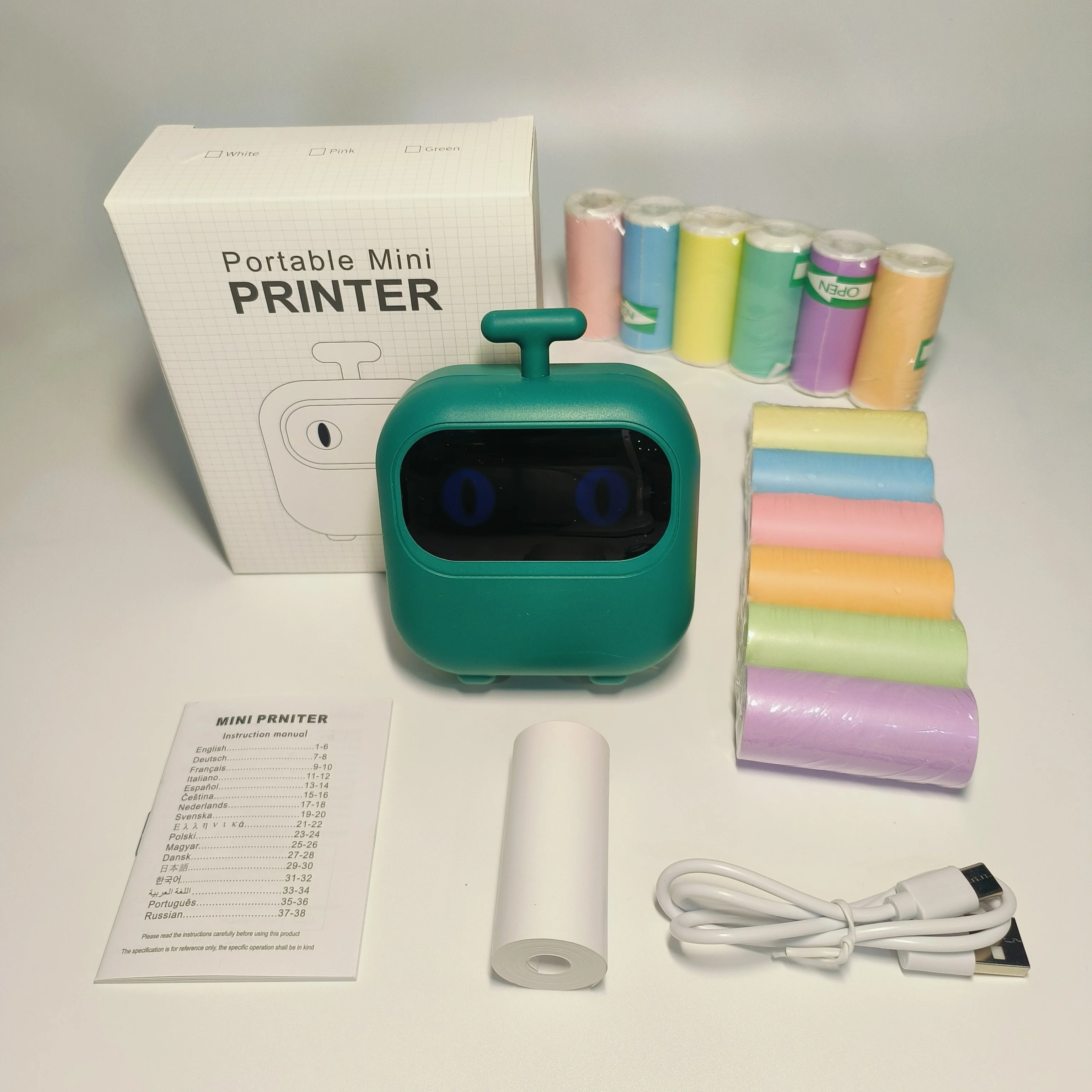 

Портативный беспроводной мини-принтер для этикеток с 6 цветными термобумагами и 6 рулонами наклеек, 203 dpi, для заметок/дневников/работы/чеков