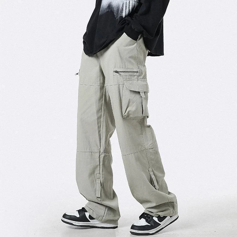 Sweatpants Trousers Male Streetwear Hip Hop Casual Pants Multi Pockets Jogging Pants Zipper Oversize Wide Leg Trousers