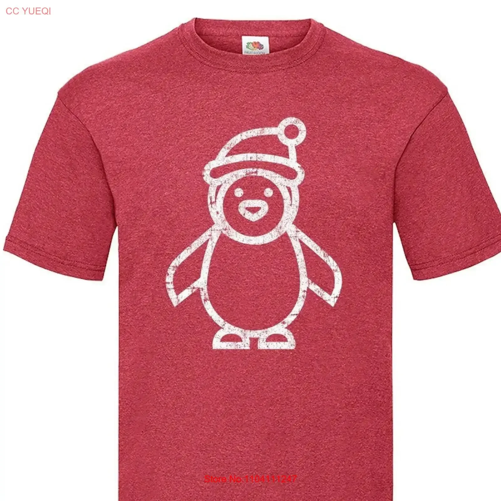 Camiseta de pingüino de Navidad, gorro con pompón feliz, calentadores de invierno, Navidad, vintage, lavado, cómodo, elegante, versátil, gráfico para hombre