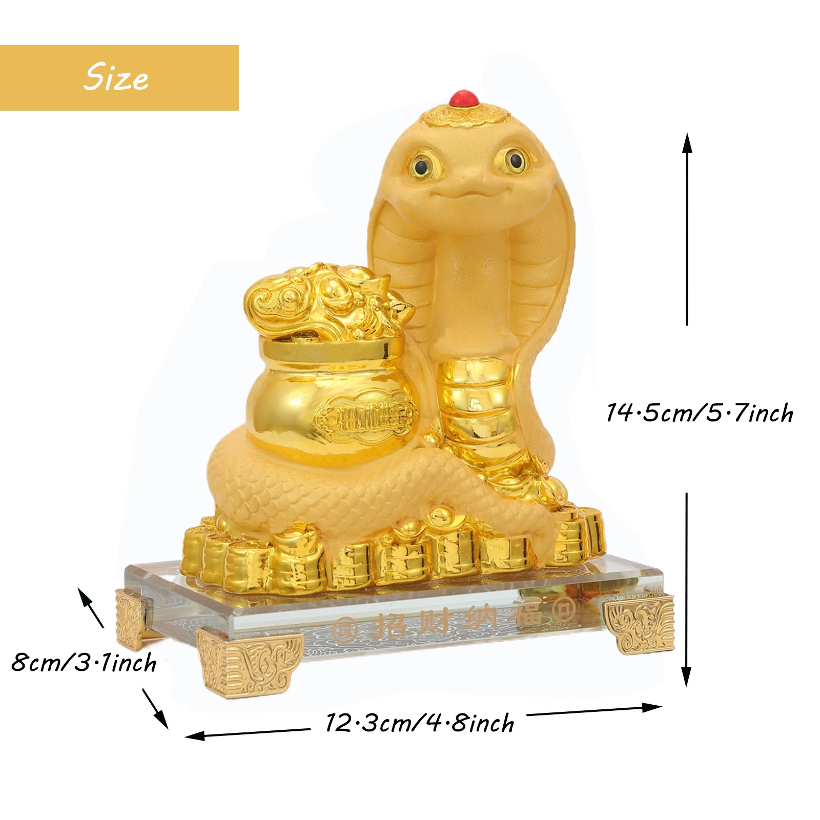 Bwinka Feng Shui Chinese Zodiac Snake Year Golden Resin Collectible Figurines Decoration for Luck & Wealth Perfect for Your Home