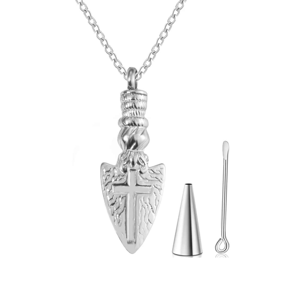 Punk Stainless Steel Arrowhead Cross Pendant Necklace Cremation Jewelry Keepsake Urn Necklace for Ashes Dropship