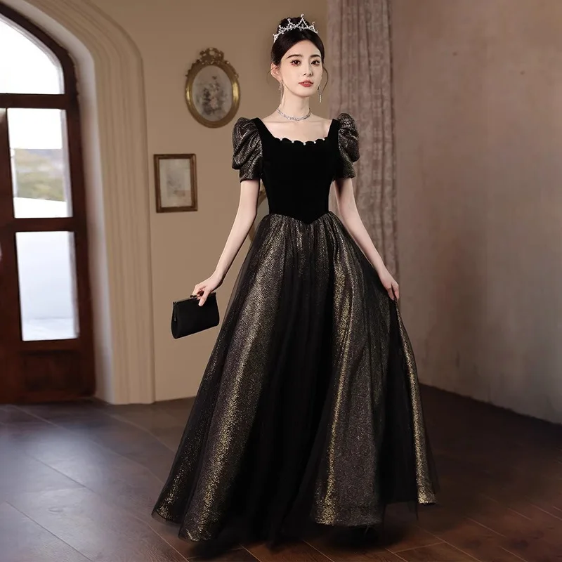 Luxury Evening Dresses Square Collar Princess Dress Elegant Black Wedding Party Dresses For Women