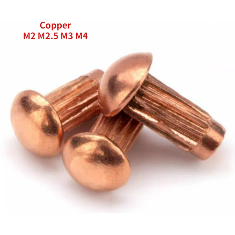 40-400pcs M2 M2.5 M3 M4 GB827 Copper Button Round Head Knurled Solid Shank Solid Rivet for Label Name Plate  Length 3-12mm