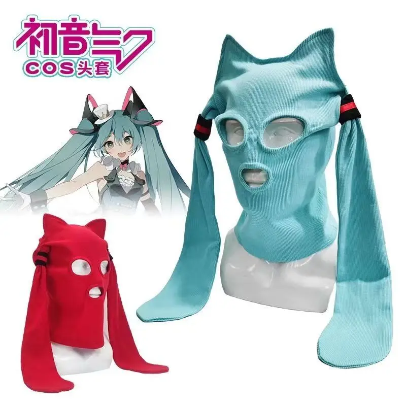 

Hatsune Miku Balaclava Mask Funny Anime Cat Ear Knitted Face Mask Cosplay Knitted Hats Party Accessory Funny Full Face Helmet