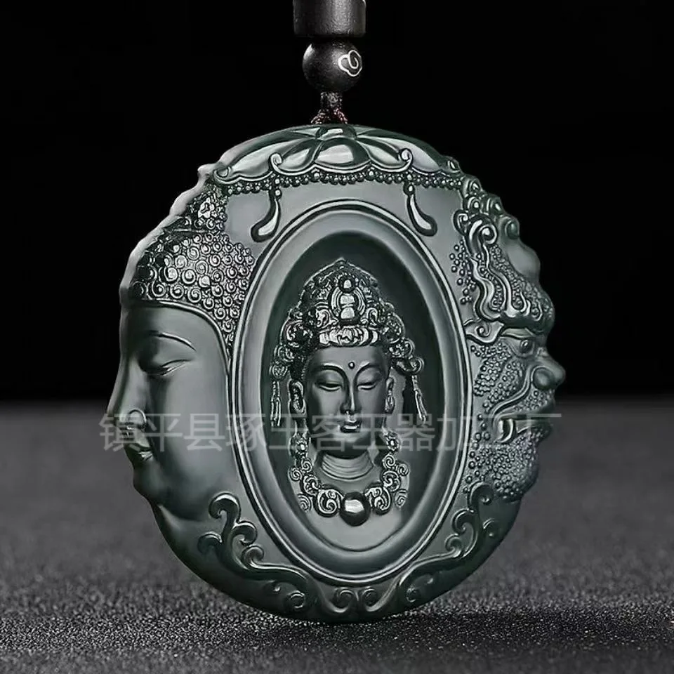 

Natural Xinjiang Hotan Jade Green Jade Pagoda Green Fine Material Guanyin Brand Ping An Brand Pendant