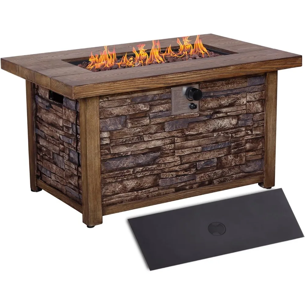 

Outdoor Retangular TerraFab Propane Fire Pit Table for Outside Patio Backyard Garden with Weather Cover and Lava Rocks, 50000 B