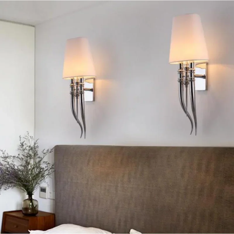 Fabric wall lamp Modern Iron wall lights  Dining Living room bedroom Creative double head AC85-265V Sconce Light fixtures