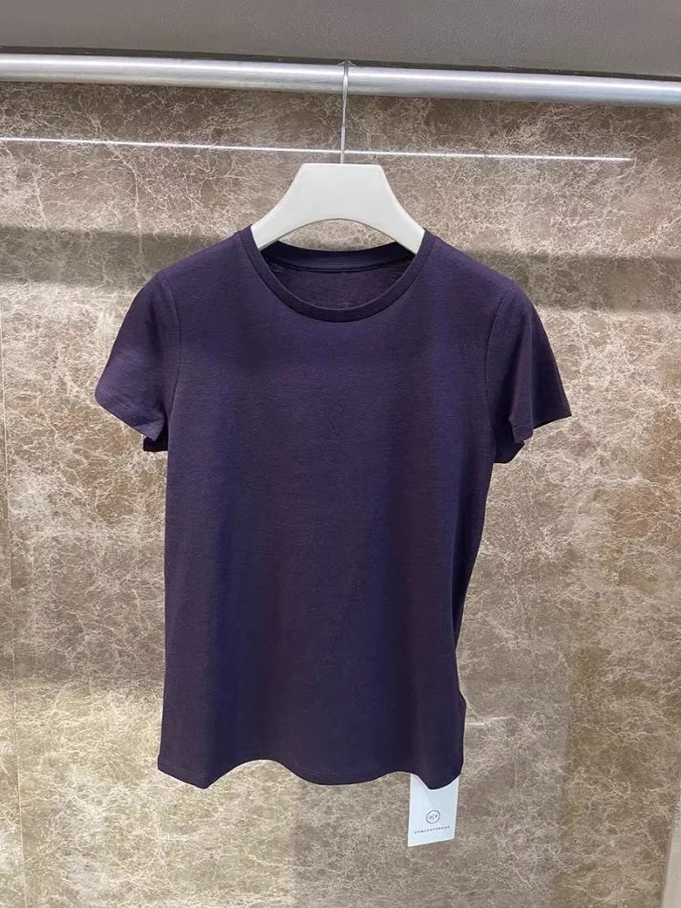 

Облегающая круглая футболка Ne ort Sve, женская летняя тонкая фиолетовая футболка с плечами, корейский универсальный повседневный топ