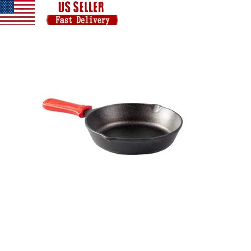 

8-дюймовая чугунная сковорода Presesasoned, термостойкая, гладкая поверхность, идеальная выпечка, гриль, в комплект входит силиконовый держатель для ручки