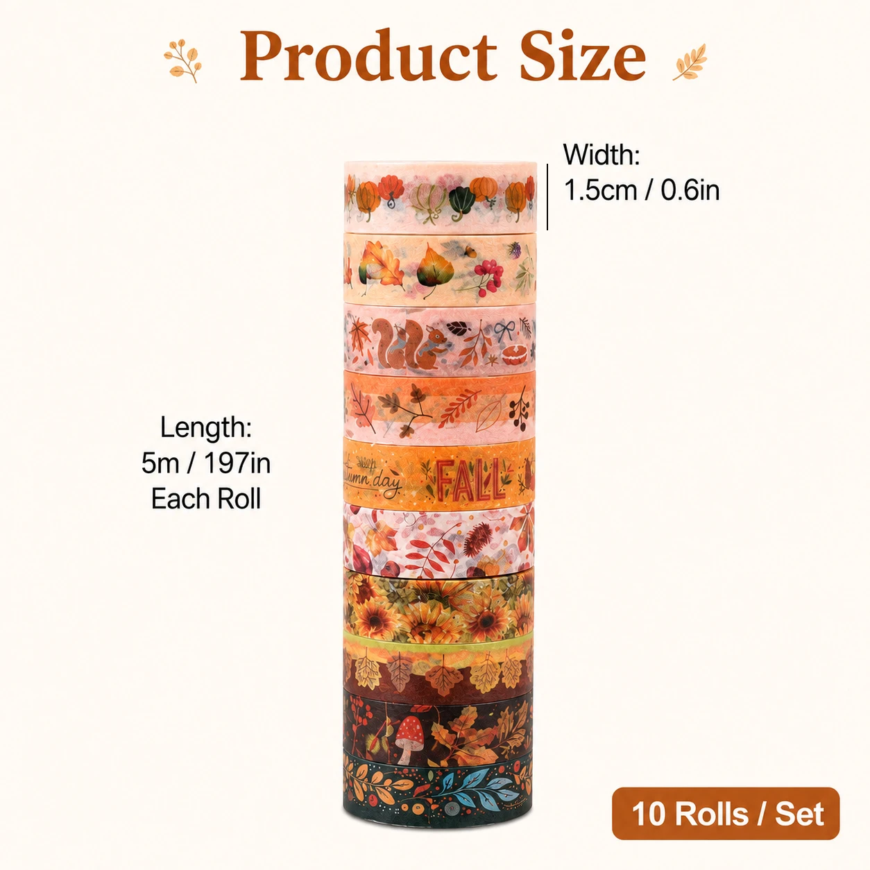 ชุดเทปวาชิลายใบไม้ฤดูใบไม้ร่วง - Washi Tape Rolls บทวิจารณ์และราคา
