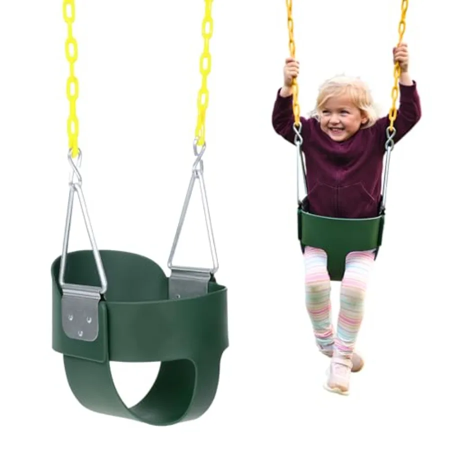 

Heavy-Duty High Back Full Bucket Toddler Swing Seat with Coated Swing Chains Fully Assembled Green Swing Set Accessory for Outd