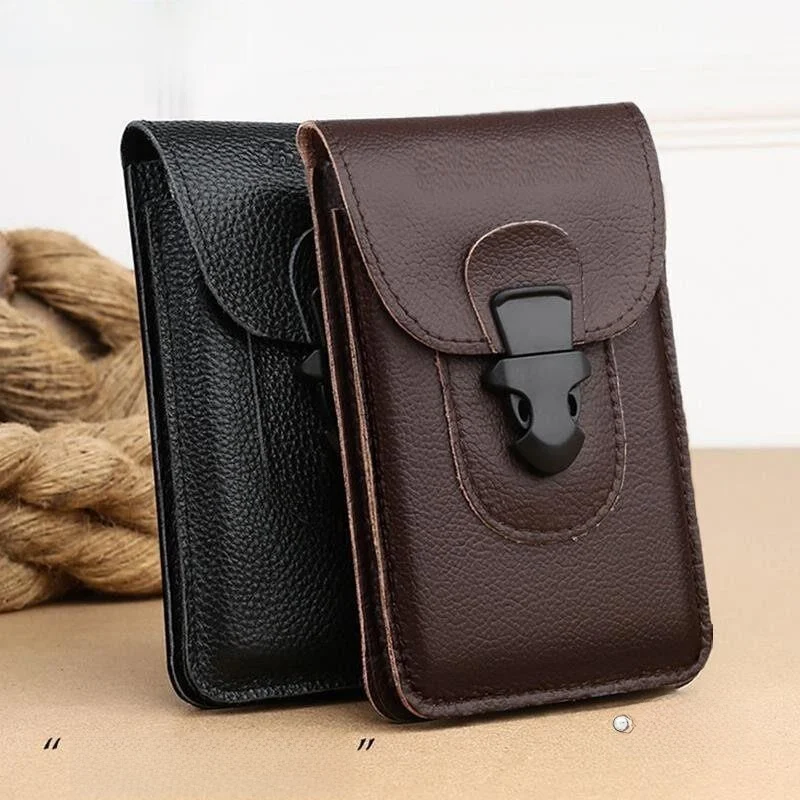 Bolso de Cintura de Cuero Genuino de 65 Pulgadas para Hombre, Estilo Cinturón, Bolsa Vertical para Teléfono Móvil, Bolso de Hombro Individual en Forma de Cubo de Cuero Vacuno