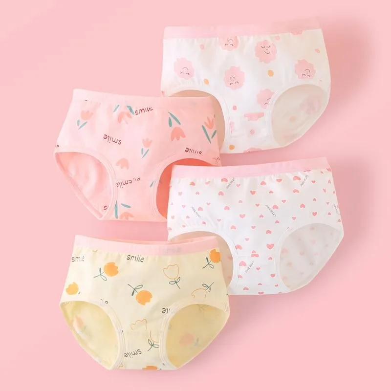 

4PCS Girls Cute Cartoon Print Briefs Kid Comfort Cotton Antibacterial Panties Thin Breathable Panty 3+y Young Children Underwear