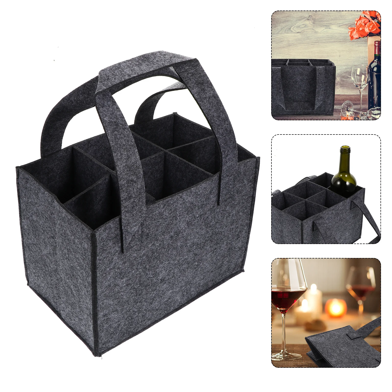 

1pc Red Wine Gift Bag Multi-Cell Holds 6 Bottles Tote Carrier Felt Storage Pouch Foldable Wine Holder Bar Tools