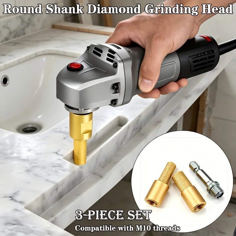 

3Pcs Vacuum Brazed Grinding Bits M10 Thread 10mm+15mm Trimming Cutter Compatible with Angle Grinder Electric Drill for Stone Pol