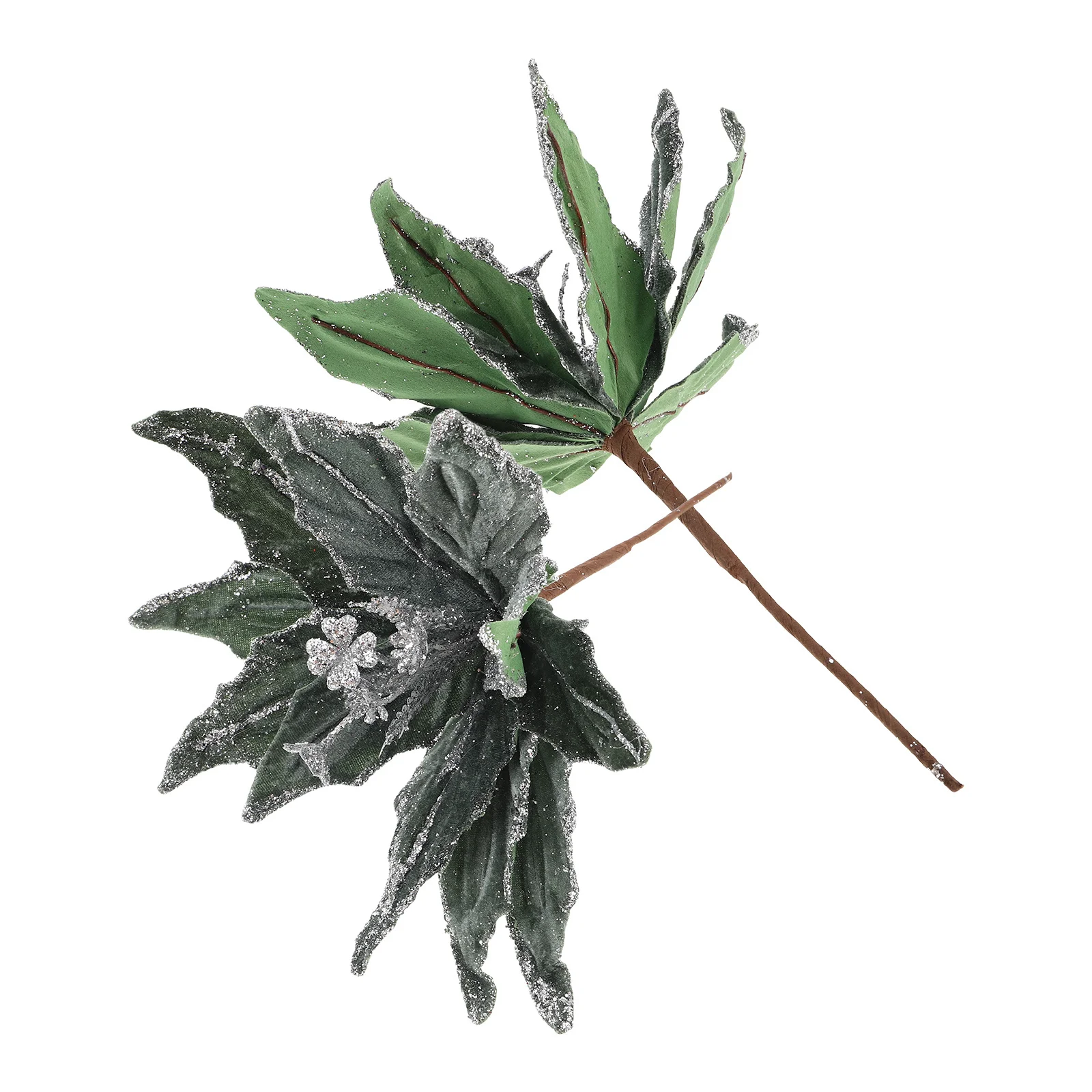 

2Pcs Artificial Poinsettia Christmas Flowers Glitter Lint Fabric Decorative Holiday Tree Ornaments Festive Party Decor