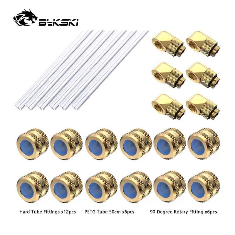 Bykski Fitting Kit for OD12mm /14mm /16mm PETG Hard / Rigid Tube / 90 Rotary Degree Water Cooling Hand Compression Connector