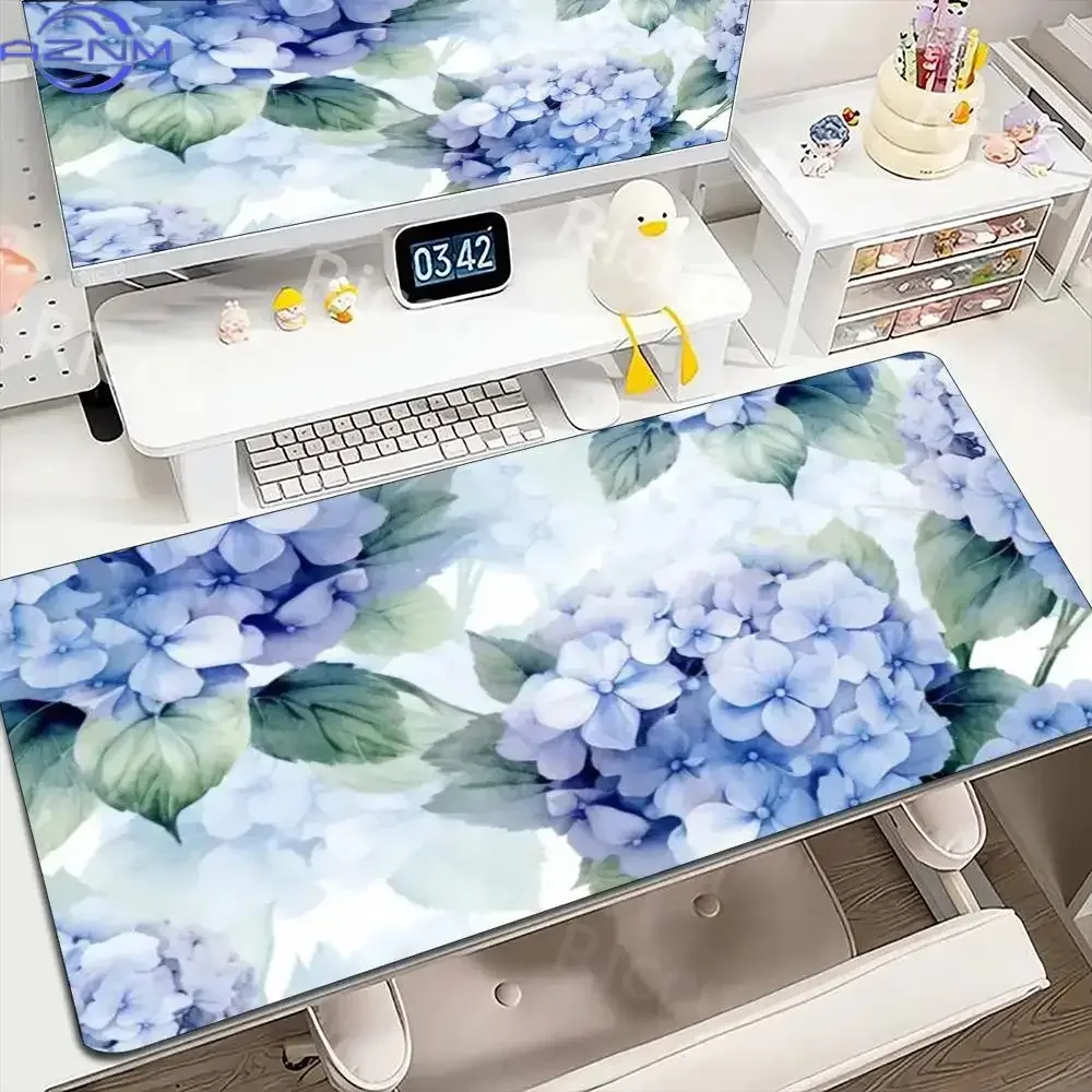 Watercolor Hydrangea Floral Large Mouse Pad Non Slip Rubber Extended Desk Mat For Gaming Office Keyboard Mouse Desktop Decor