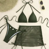 Nuevos Bikinis de red sexis, trajes de baño para mujer, traje de baño de tres piezas para mujer, ropa de baño para playa, trajes de baño, conjunto de Bikini brasileño, bañista para piscina