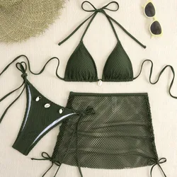 New Sexy Net Bikinis Female Swimsuits Women Three-Piece Swimwear Beach Swim Wear Bathing Suits Brazilian Bikini Set Pool Bather