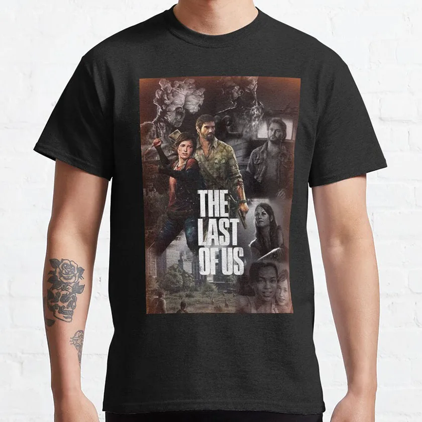 Vintage survival horror video game The Last of Us graphic t shirts for men 100% cotton plus size clothes tops