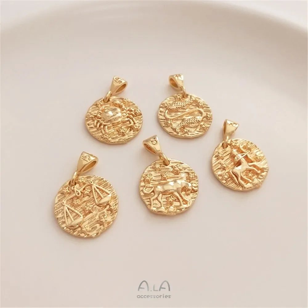14K Gold Plated 12 constellation pendant bracelet necklace round brand pendant DIY hand ornaments hanging accessories
