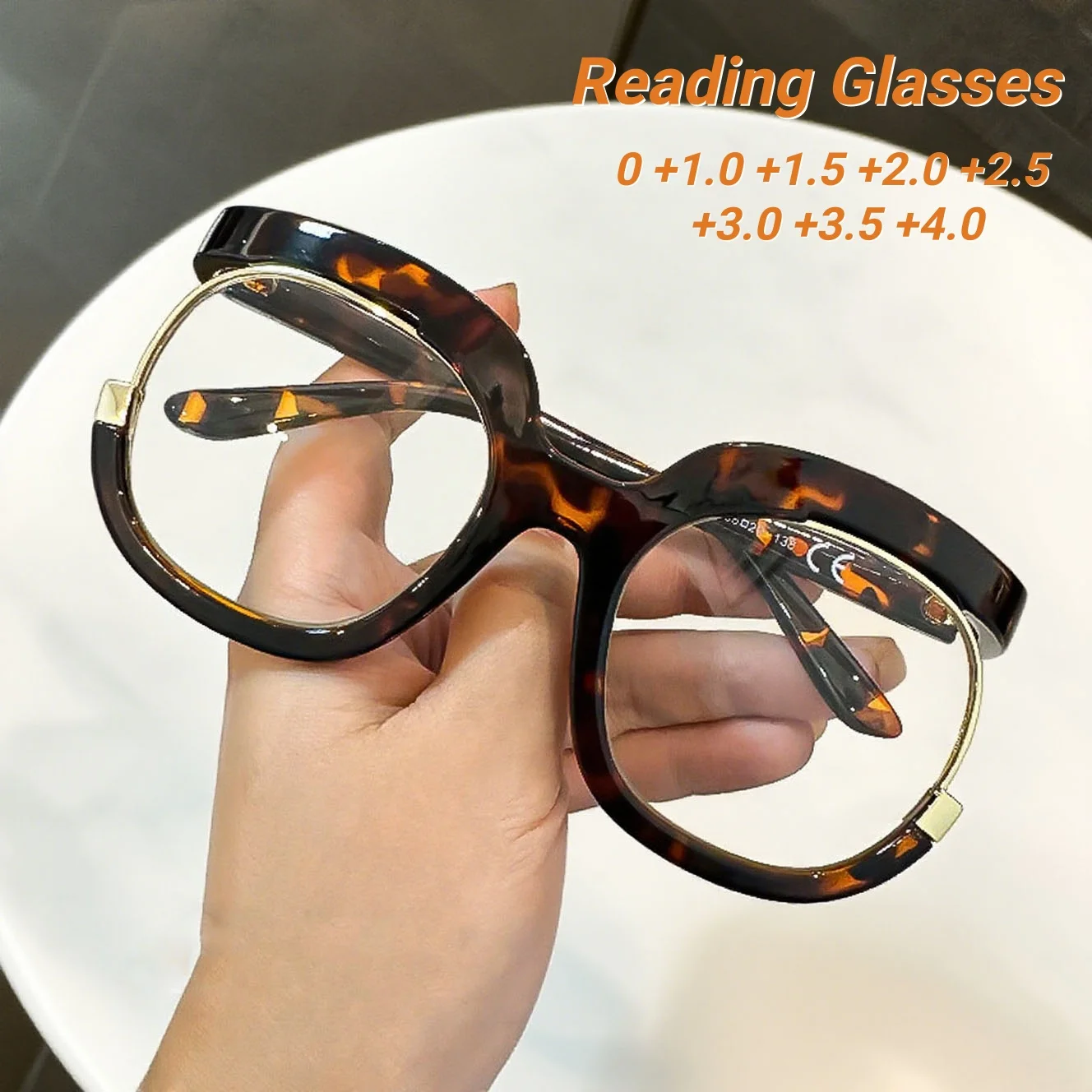

Стильные круглые очки для чтения большого размера в уникальной оправе унисекс, модные HD очки с защитой от синего света и дальнозоркости + 3,0 + 3,5 + 4,0