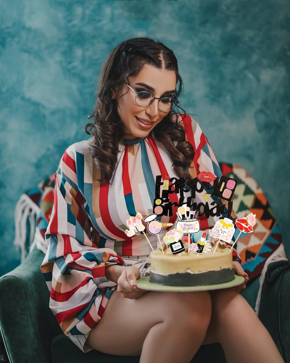 22-teiliges Make-up-Kuchenaufsatz-Set – Lippenstift, Parfüm, Wimpern, Diamantpinsel-Dekor für Frauen, Mädchen, Geburtstag, Brautparty, Spa-Party – Detail 9