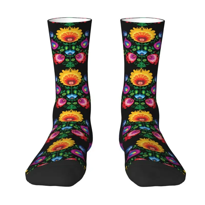 Cute Printing Poland Folk Floral Socks for Women Men Stretchy Summer Autumn Winter Polish Floral Art Crew Socks