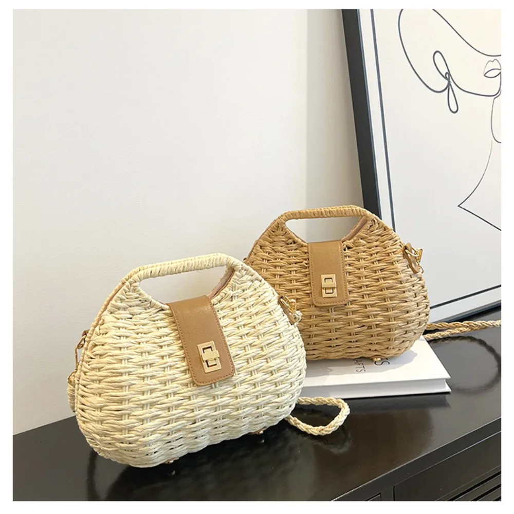 Kobiety eleganckie modne słomy tkane torebka ratanowa torebka ratanowa słomy liny torba typu Crossbody Sling Bag torba na ramię torba na plażę