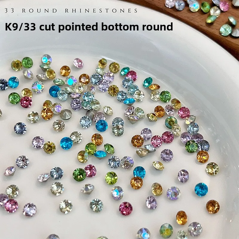 20pcs Sparkle Pointed Back Round Nail Rhinestones Super Shiny Nail Crystals for DIY Manicure Stacking Nail Art Decorations