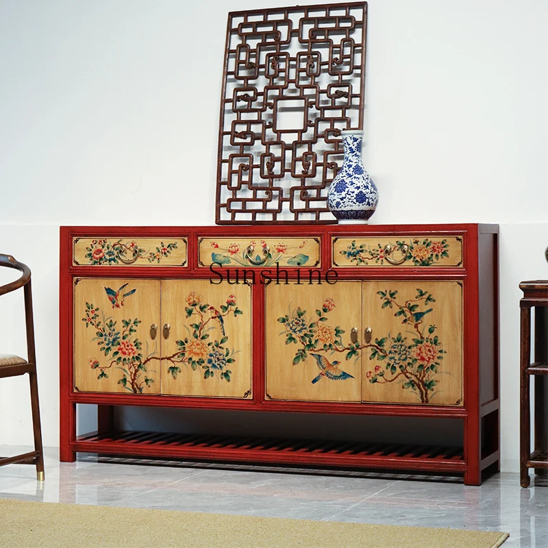 

Chinese painted solid wood antique shoe cabinet retro living room decorative cabinet