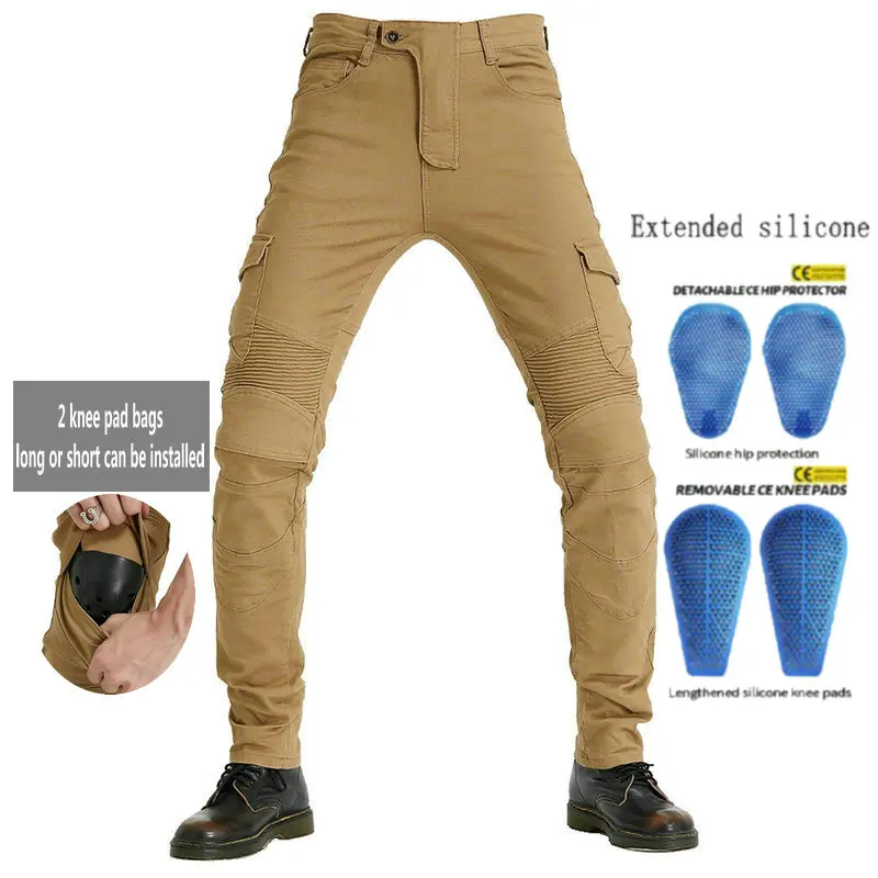 

Motorcycle Riding Jeans Motocross Knight Daily Cycling Sports Protection Pants Locomotive Loose Straight Casual Trousers Khaki
