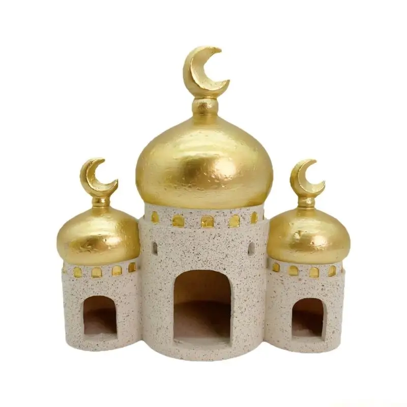 QX2E Gold and White Mosque Tower Model Table Ornament Ramadans Decorations for Home Decorations Islamic Eid Mubarak Decors